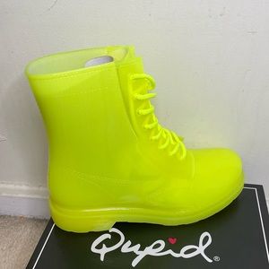 Neon green rain boots